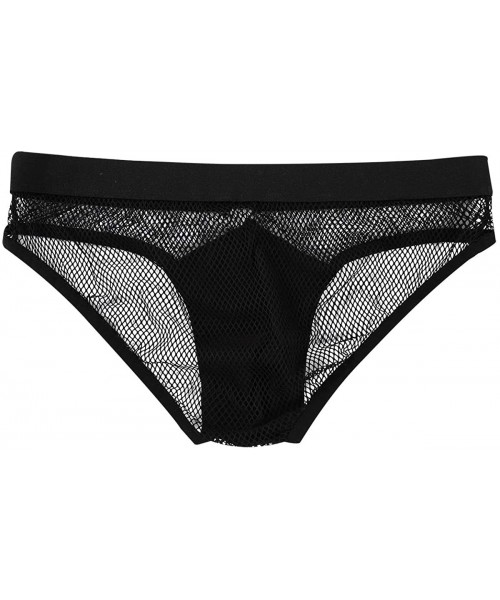 Briefs Men's Wet Look Fishnet Splice Bikini Briefs Low Rise Leather Panties Underwear - CT19CSCCREI