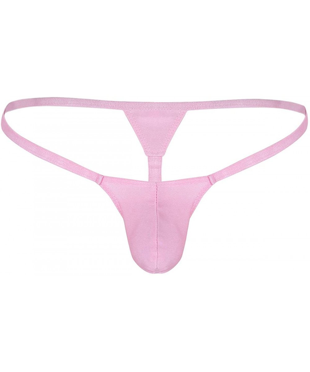 G-Strings & Thongs Men's Sexy Low Rise Bulge Pouch Backless G-String Thong T-Back String Jockstrap Underwear - Pink - CT18UMM...