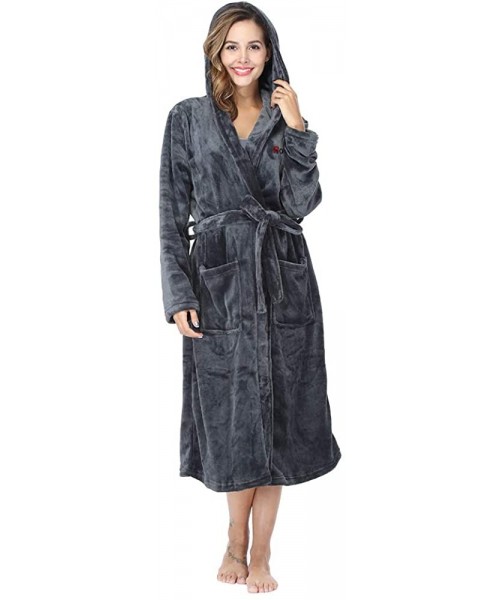 Robes Fleece Womens Robe Lightweight Soft Plush Warm Bathrobes with Hood - Dark Gray - CI18TO4OS7A