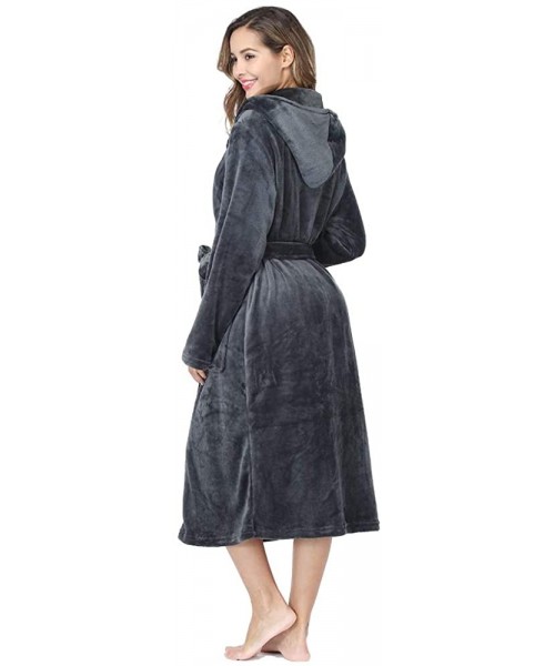 Robes Fleece Womens Robe Lightweight Soft Plush Warm Bathrobes with Hood - Dark Gray - CI18TO4OS7A