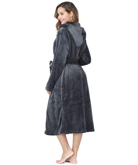 Robes Fleece Womens Robe Lightweight Soft Plush Warm Bathrobes with Hood - Dark Gray - CI18TO4OS7A