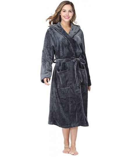 Robes Fleece Womens Robe Lightweight Soft Plush Warm Bathrobes with Hood - Dark Gray - CI18TO4OS7A