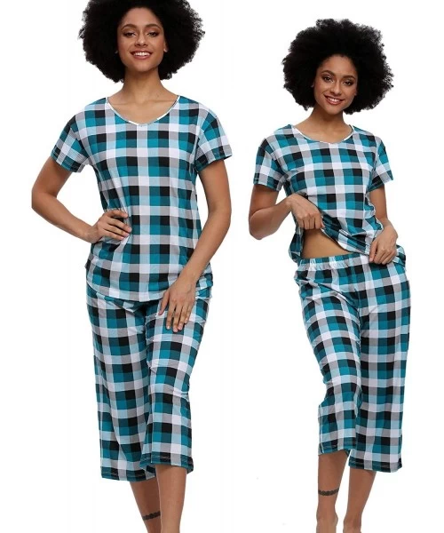 Nightgowns & Sleepshirts Women's Cute Sleepwear Tops with Capri Pants Pajama Sets - Lattice G - C2196ET5QAT