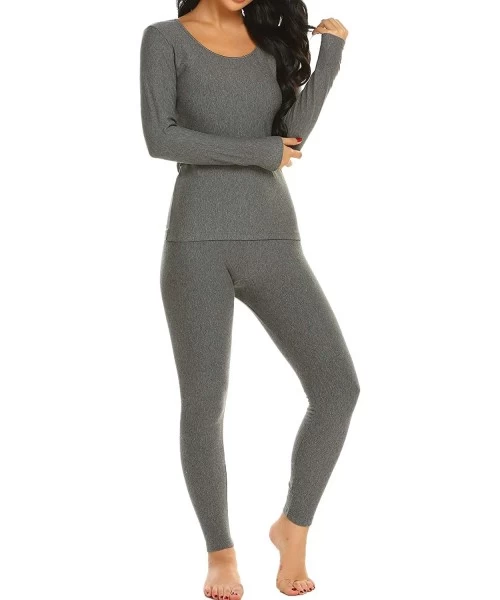 Sets Thermal Underwear Long Fleece Lined Winter Base Layering Set for Women - Thermal Set-dark Grey - CG18G444AAZ