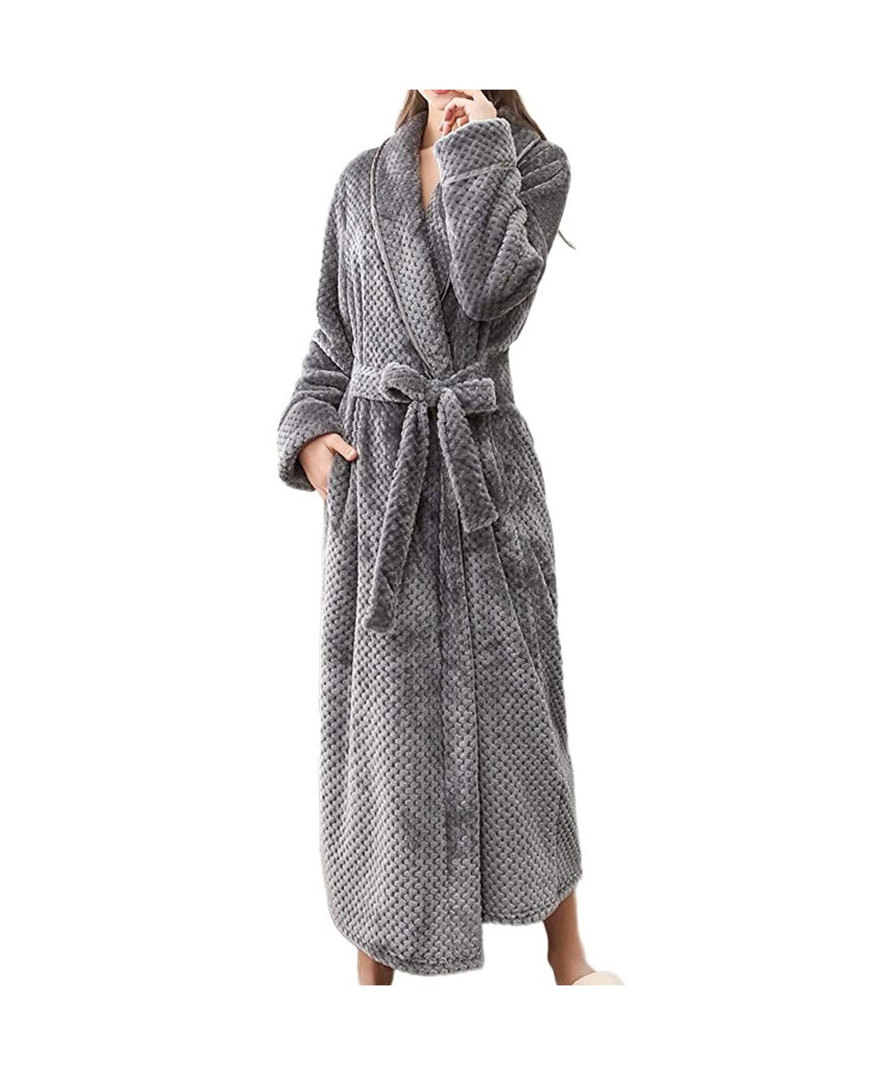 Robes Womens Long Robe Pajamas Fluffy Fleece Plush Hooded Bathrobe Ladies Winter Warm Sleepwear Nightgown - Grey - CE18Z65IWZN