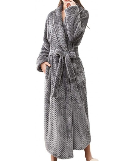 Robes Womens Long Robe Pajamas Fluffy Fleece Plush Hooded Bathrobe Ladies Winter Warm Sleepwear Nightgown - Grey - CE18Z65IWZN