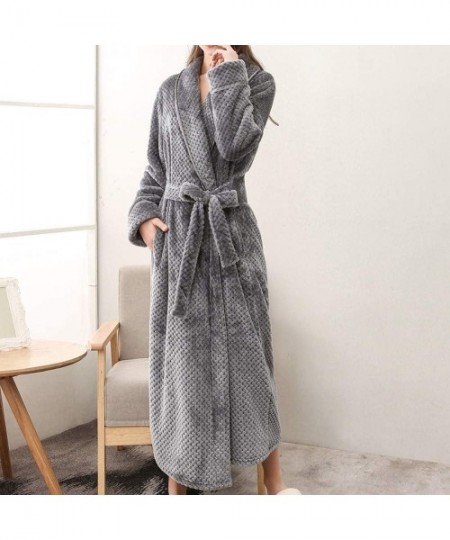 Robes Womens Long Robe Pajamas Fluffy Fleece Plush Hooded Bathrobe Ladies Winter Warm Sleepwear Nightgown - Grey - CE18Z65IWZN