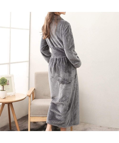 Robes Womens Long Robe Pajamas Fluffy Fleece Plush Hooded Bathrobe Ladies Winter Warm Sleepwear Nightgown - Grey - CE18Z65IWZN