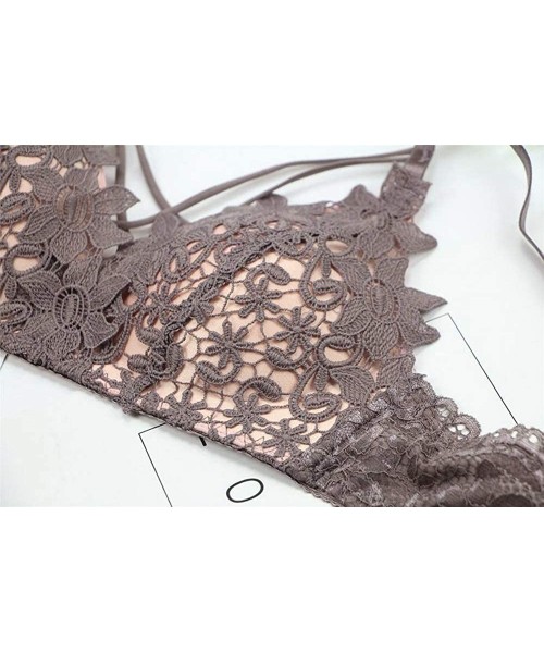 Bras Push Up Bra Set Lace Underwear Women Embroidery Floral Lacy Brassieres - Gray - C518W8TZWM5