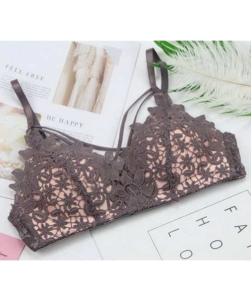 Bras Push Up Bra Set Lace Underwear Women Embroidery Floral Lacy Brassieres - Gray - C518W8TZWM5