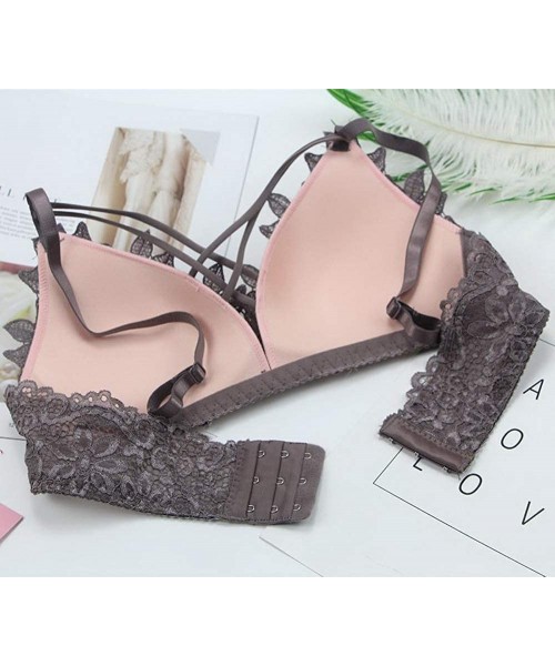 Bras Push Up Bra Set Lace Underwear Women Embroidery Floral Lacy Brassieres - Gray - C518W8TZWM5