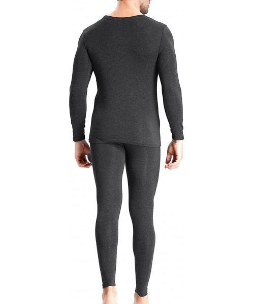 Thermal Underwear Men's 2 PC Ultra Soft Long Johns Thermal Underwear Top and Bottom Set - Charcoal - C618EYR0O6Z