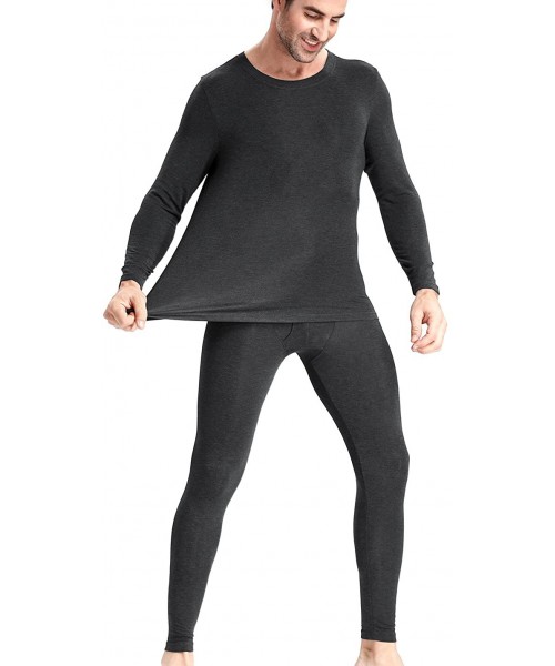 Thermal Underwear Men's 2 PC Ultra Soft Long Johns Thermal Underwear Top and Bottom Set - Charcoal - C618EYR0O6Z