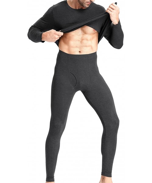 Thermal Underwear Men's 2 PC Ultra Soft Long Johns Thermal Underwear Top and Bottom Set - Charcoal - C618EYR0O6Z