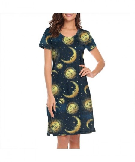 Nightgowns & Sleepshirts Women's Girls Crazy Nightgowns Nightdress Short Sleeve Sleepwear Cute Sleepdress - Gold Celestial Bo...