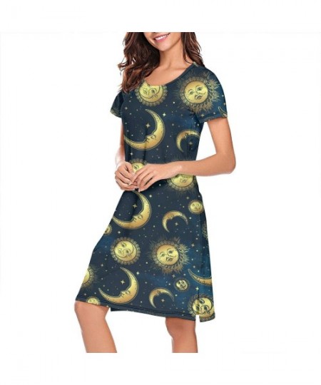 Nightgowns & Sleepshirts Women's Girls Crazy Nightgowns Nightdress Short Sleeve Sleepwear Cute Sleepdress - Gold Celestial Bo...