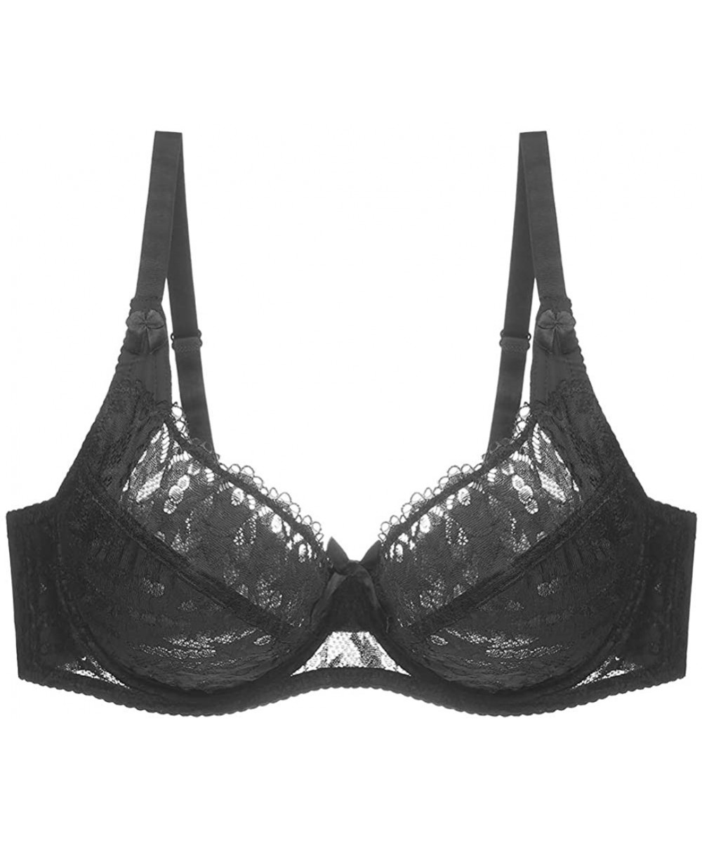 Women's Full Coverage Lace Bra Unpadded Thin Cup Plus Size Underwire ...