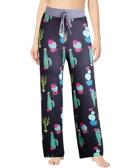 Bottoms Women's Stretchy Wide Leg Palazzo Pants Cotton Sport Yoga Print Trousers - Black - CW18W6SY06I