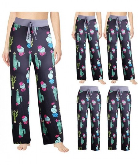 Bottoms Women's Stretchy Wide Leg Palazzo Pants Cotton Sport Yoga Print Trousers - Black - CW18W6SY06I