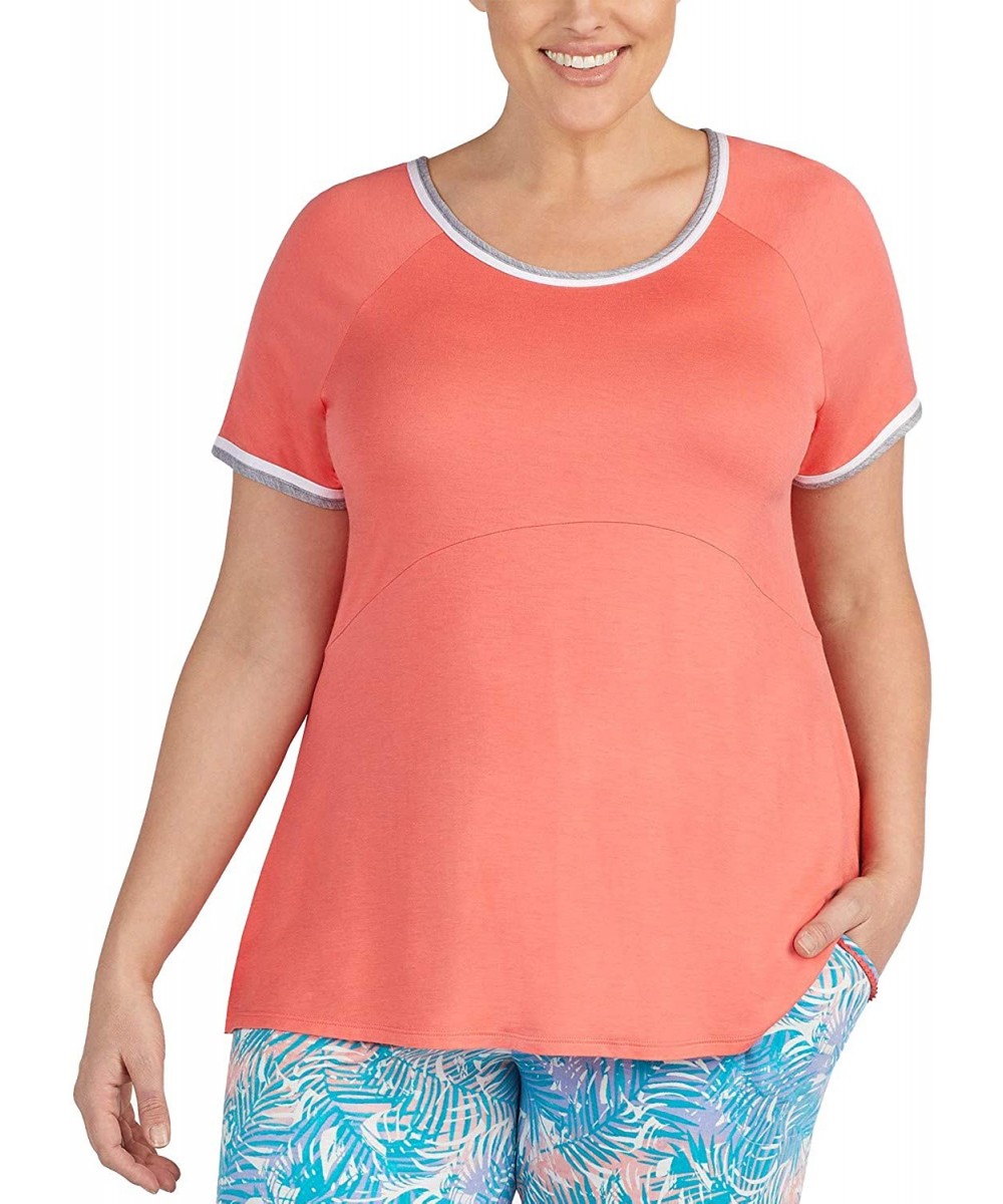 Tops Plus Size Contrast-Trim Pajama Top- Coral - Coral - CY18X7937KM