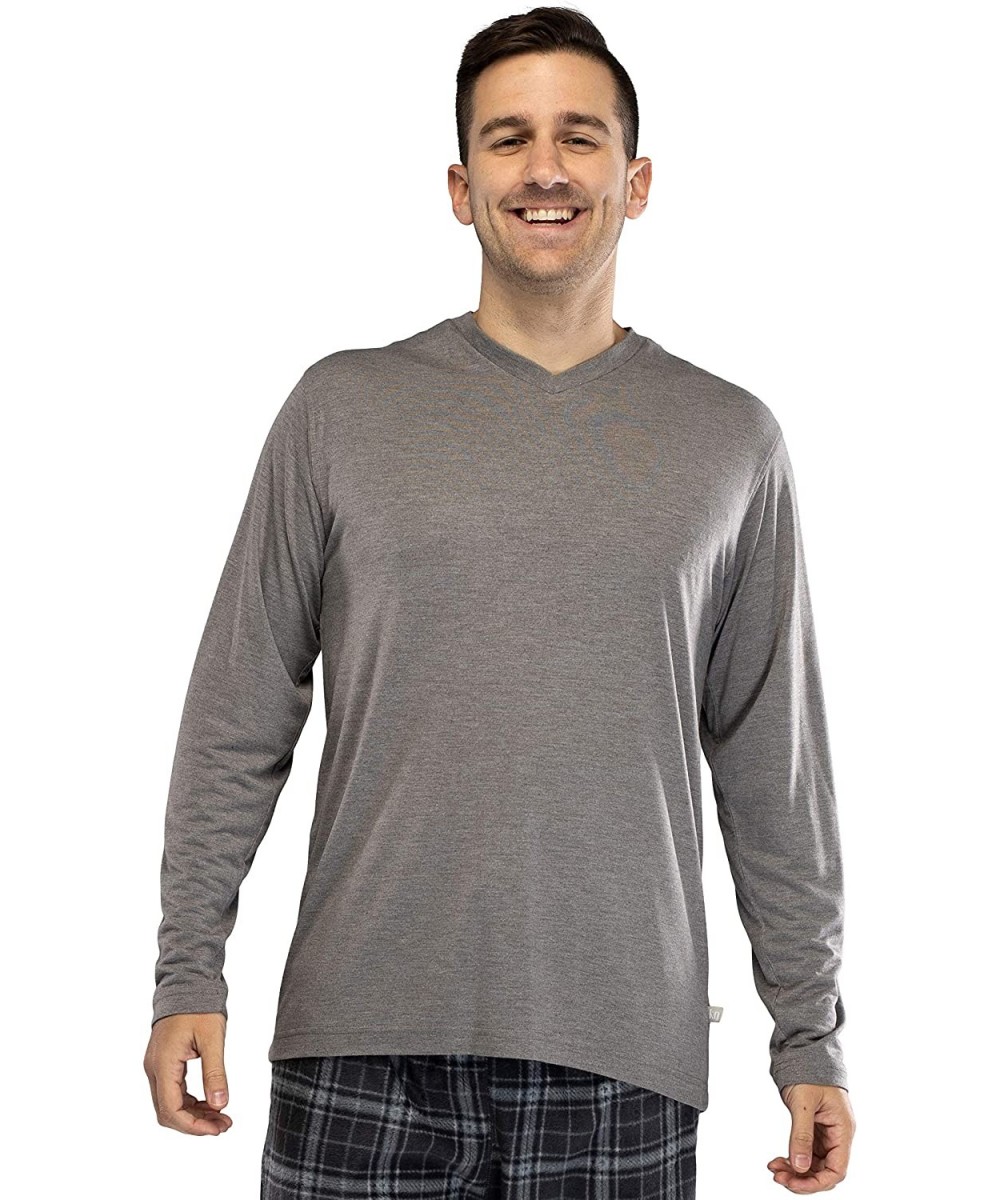 Sleep Sets Mens Knit Long Sleeve V-Neck Shirt - Grey Heather - CW192XZEIGT