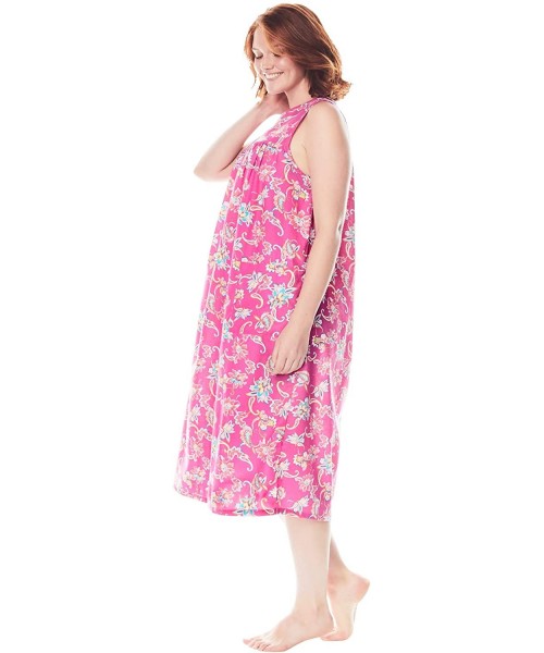 Nightgowns & Sleepshirts Women's Plus Size Sleeveless Print Lounger Nightgown - Rich Violet Rose (0863) - CA19CXT7SXK