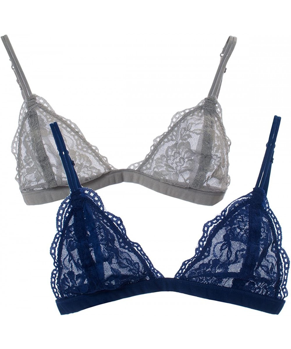 Bras Womens Semi Sheer Lace Sexy Bralette - Ubk110_grey/Navy - CS17YEWWSZN