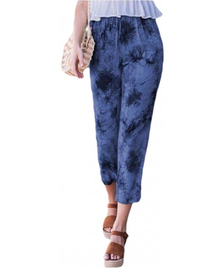 Bottoms Women Casual Loose Print Pants Tie Dye Wide Leg Palazzo Lounge Pant - Blue - CY19D3CG8OU