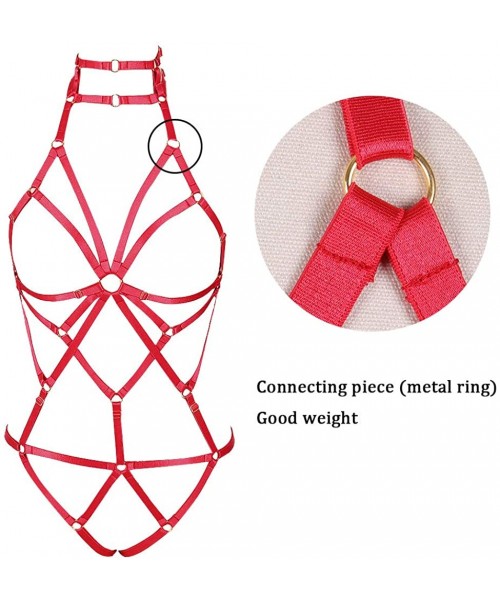 Garters & Garter Belts Women's Punk Body Harness Lingerie Full Waist Garter Belts Set Strappy Frame Cage Rave Bras - Red - C5...