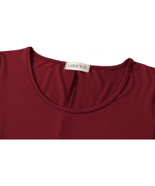 Nightgowns & Sleepshirts Women's Short Sleeve Swing Tunic Casual Pockets Loose T Shirt Dress - Wine Red - CU18SSXYGNR