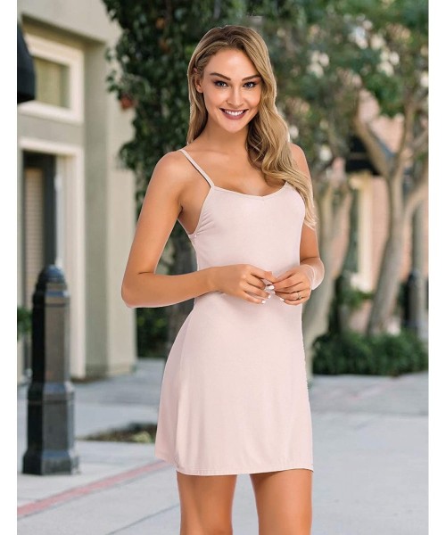 Slips Women's Full Slip Dress Adjustable Spaghetti Strap Cami Mini Dress - Camel - CQ18SN22ARX