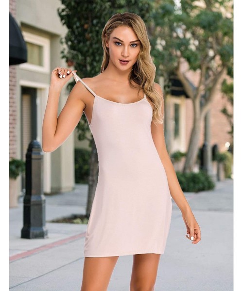 Slips Women's Full Slip Dress Adjustable Spaghetti Strap Cami Mini Dress - Camel - CQ18SN22ARX