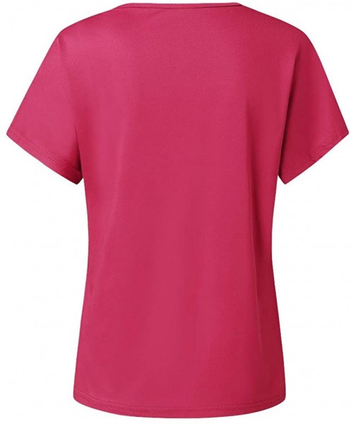 Tops Cross Shoulder T-Shirt- Ladies Casual Irregular Short Sleeve Blouse top - J-hot Pink - CL1944RKWZT