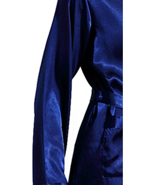 Sleep Sets Men Simulation Silk Sleepwear Long Section Long Sleeves Nightwear Home Service Thin Pajamas - Blue - CE18TOQT08Z