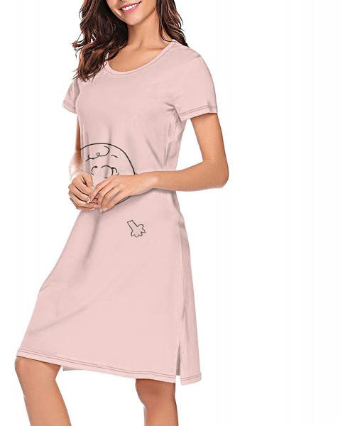 Nightgowns & Sleepshirts Women Snoopy- Nightgown Cute Sleepshirts Round Collar - White-3 - C719C990RKM