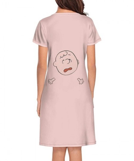 Nightgowns & Sleepshirts Women Snoopy- Nightgown Cute Sleepshirts Round Collar - White-3 - C719C990RKM