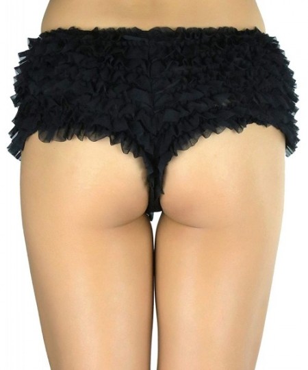 Panties Women's Soft Chiffon Ruffle Trim Cheeky Panties Boyshort - Black - C411ZEBSBIP