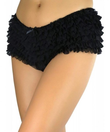 Panties Women's Soft Chiffon Ruffle Trim Cheeky Panties Boyshort - Black - C411ZEBSBIP