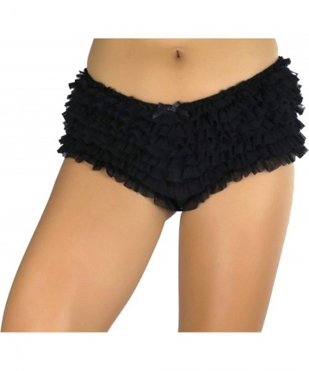 Panties Women's Soft Chiffon Ruffle Trim Cheeky Panties Boyshort - Black - C411ZEBSBIP