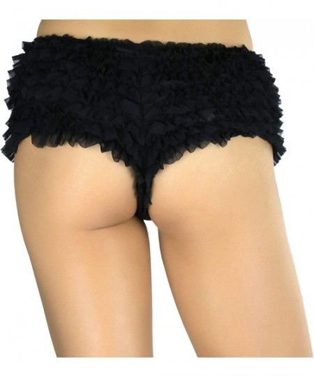 Panties Women's Soft Chiffon Ruffle Trim Cheeky Panties Boyshort - Black - C411ZEBSBIP