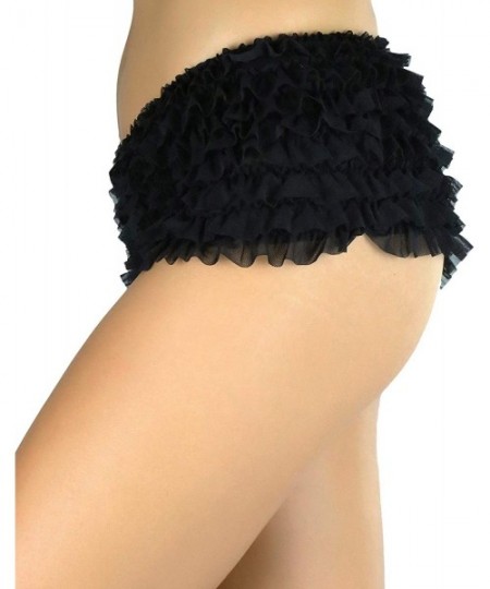 Panties Women's Soft Chiffon Ruffle Trim Cheeky Panties Boyshort - Black - C411ZEBSBIP