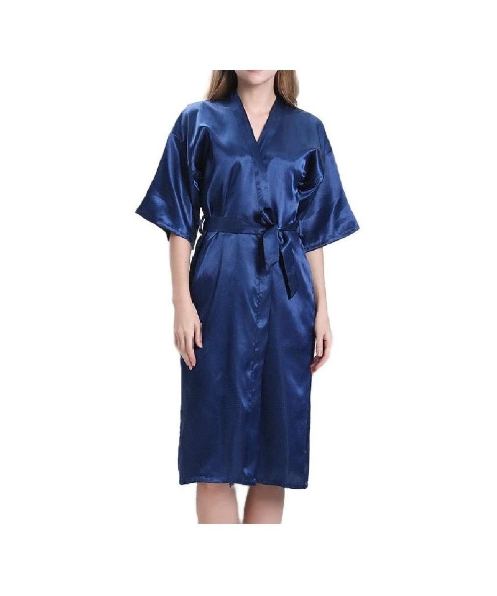 Robes Womens Bridesmaid Charmeuse Wrap Towels 1/2 Long Sleeve Loungewear Blue M - Blue - CR19DCT3WO3