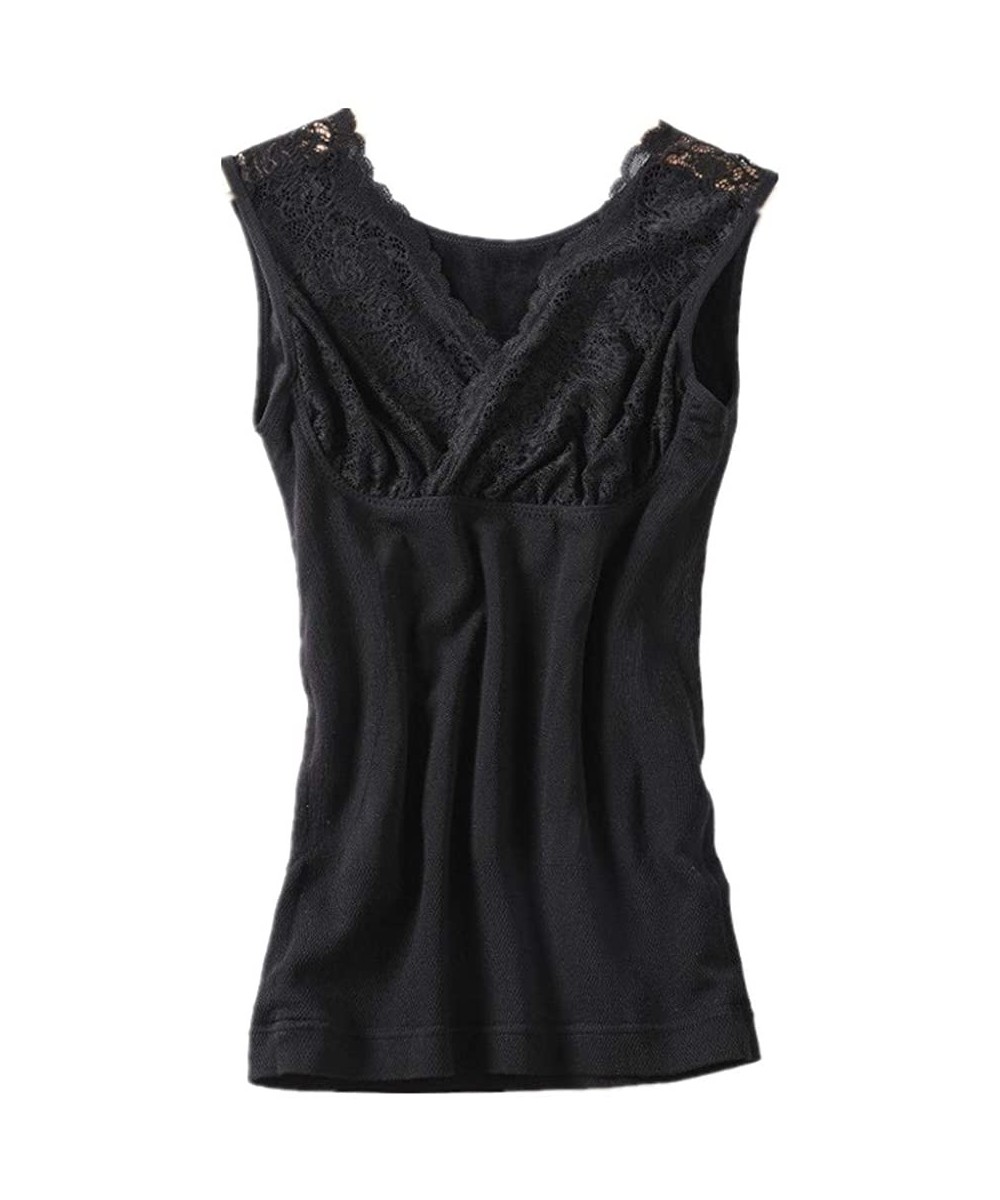 Thermal Underwear Woman Seamless Elastic Thermal Inner Wear Tank Underwear Seamless Elastic Vest - Black - CY192W0UAI7