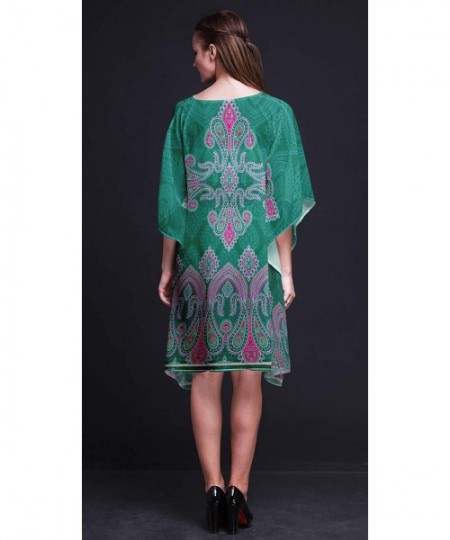 Nightgowns & Sleepshirts Green Floral & Paisley Beach Kaftan Bikini Cover up Women Midi Dress Short Caftan - Teal Green - CZ1...