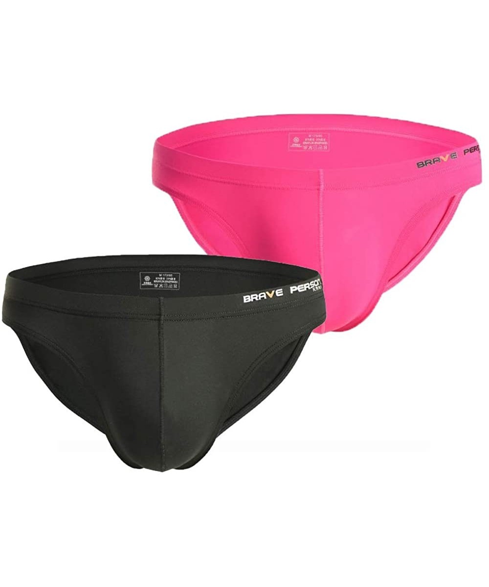 Bikinis Men's 2-Pack Nylon Contour Pouch Bikini Brief - Black/Pink - CD197X3AIMA