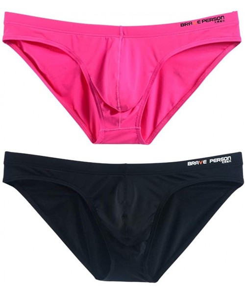 Bikinis Men's 2-Pack Nylon Contour Pouch Bikini Brief - Black/Pink - CD197X3AIMA