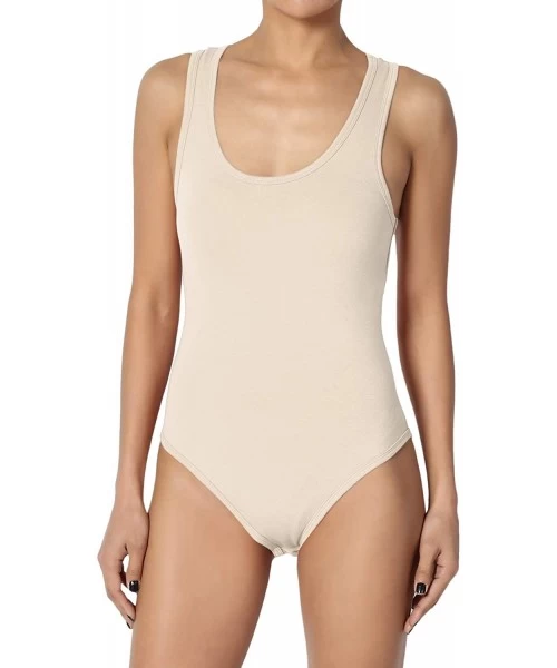 Shapewear Basic Cotton/Span Scoop Neck Tank Bodysuit Sleeveless Leotard One-Piece - Taupe - CK19DNTM3EX