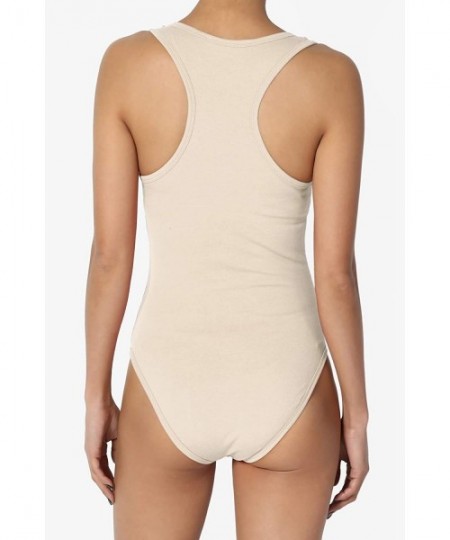 Shapewear Basic Cotton/Span Scoop Neck Tank Bodysuit Sleeveless Leotard One-Piece - Taupe - CK19DNTM3EX