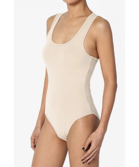 Shapewear Basic Cotton/Span Scoop Neck Tank Bodysuit Sleeveless Leotard One-Piece - Taupe - CK19DNTM3EX