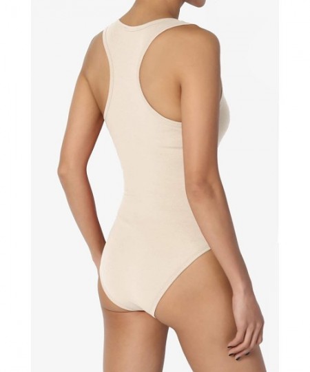 Shapewear Basic Cotton/Span Scoop Neck Tank Bodysuit Sleeveless Leotard One-Piece - Taupe - CK19DNTM3EX